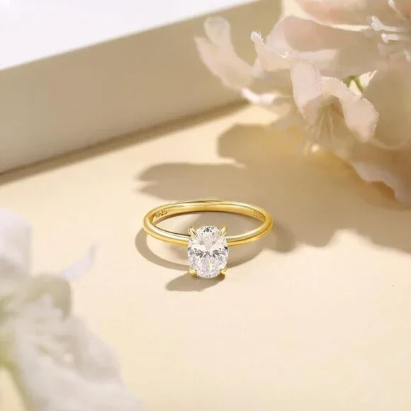Sterling Silver Engagement Ring Oval Zirconia Hypoallergenic Size 4-10
